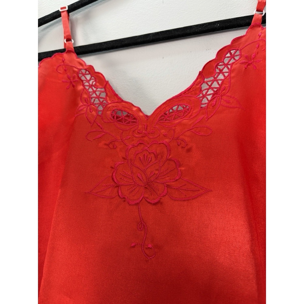 Vintage Liz Claiborne Women M Red Satin Kimono Sleep Set Embroidered Floral Sexy - Picture 10 of 11
